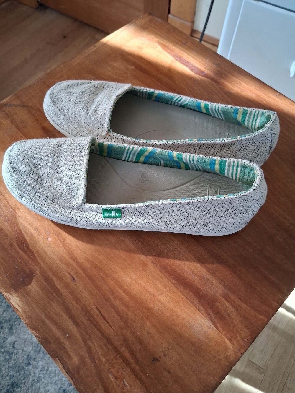 Sanuk Women’s Neutral Slip-On Flats with Striped Lining